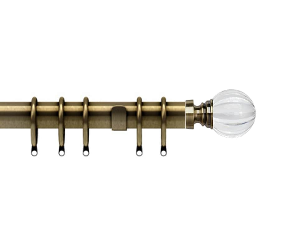 image 1 of 35mm Fixed Length Metal Curtain Pole Set Antique Brass Segmented Ball Finial 160cm | Bronze | Bronze