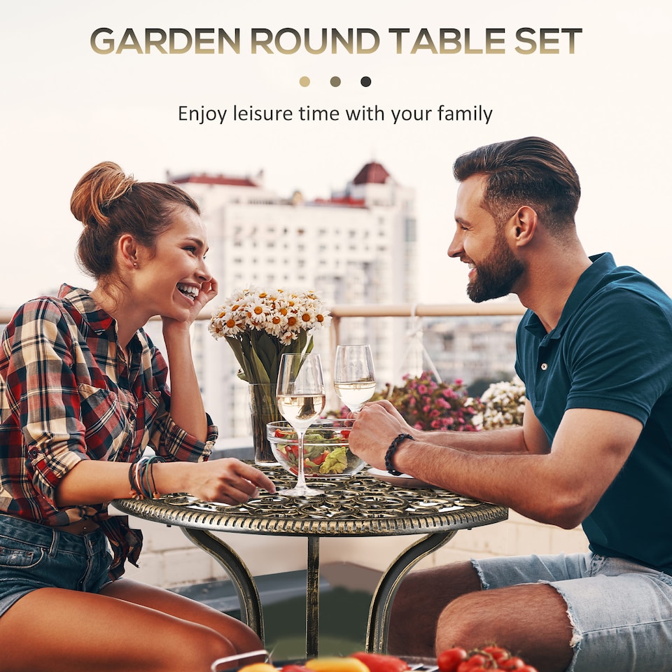 image 1 of Outsunny 3 PCs Cast Aluminium Bistro Set w/ Parasol Hole for Balcony, Brown | Bronze