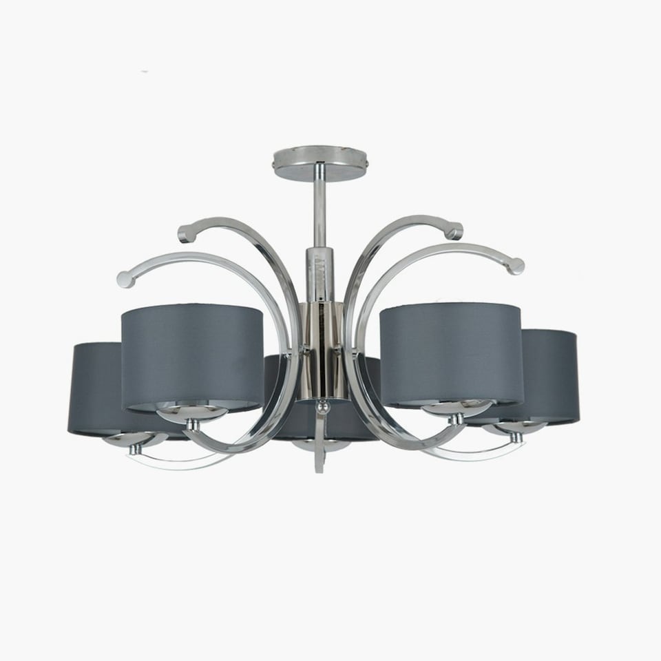 image 1 of Silver Curved 5 Lights Semi Flush Chandelier