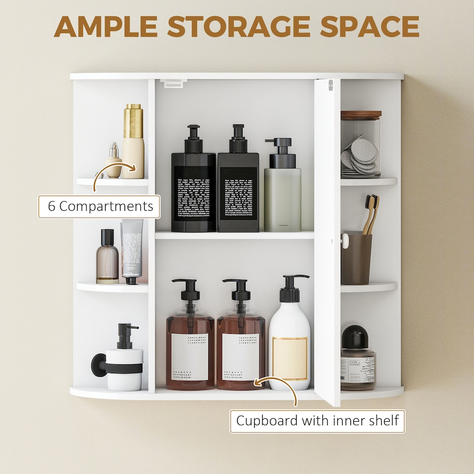 image 1 of HOMCOM Wall Mounted Bathroom Cabinet w/ Mirror Single Door Storage Shelves