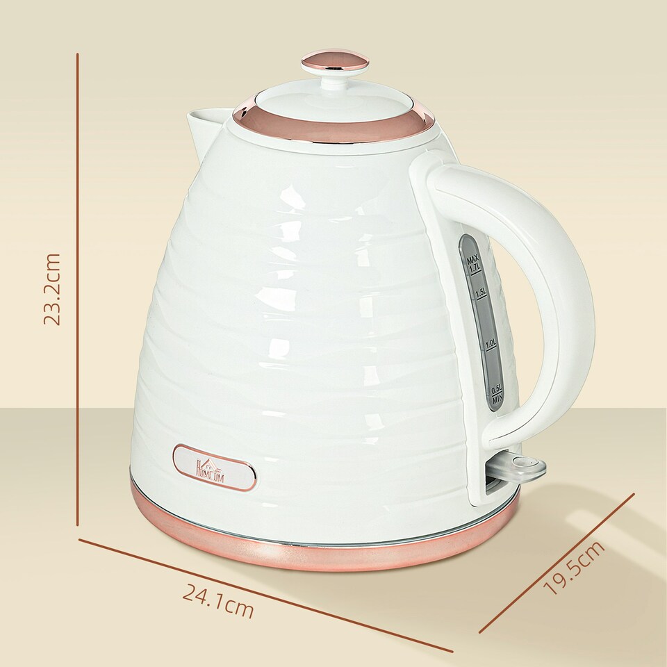 image 1 of HOMCOM Electric Kettle, Fast Boil, 1.7L, 3kW, Swivel, White Ripple | Multi