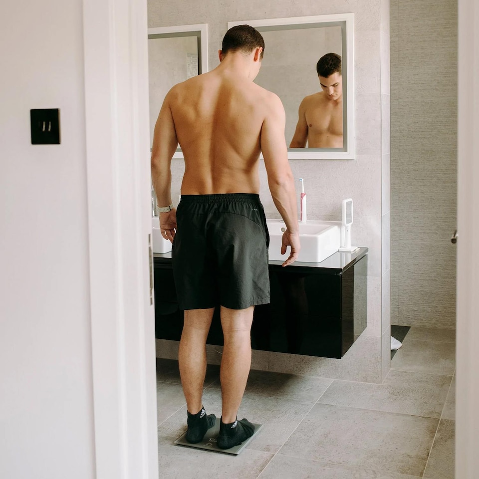 image 1 of Gymcline Body Analysis Scale w/ BMI Report & Daily Calorie Intake Guide, Silver | Grey