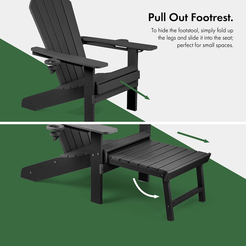 image 1 of Vonhaus Westport Black Adirondack Garden Chair HDPE with Reclining Backrest