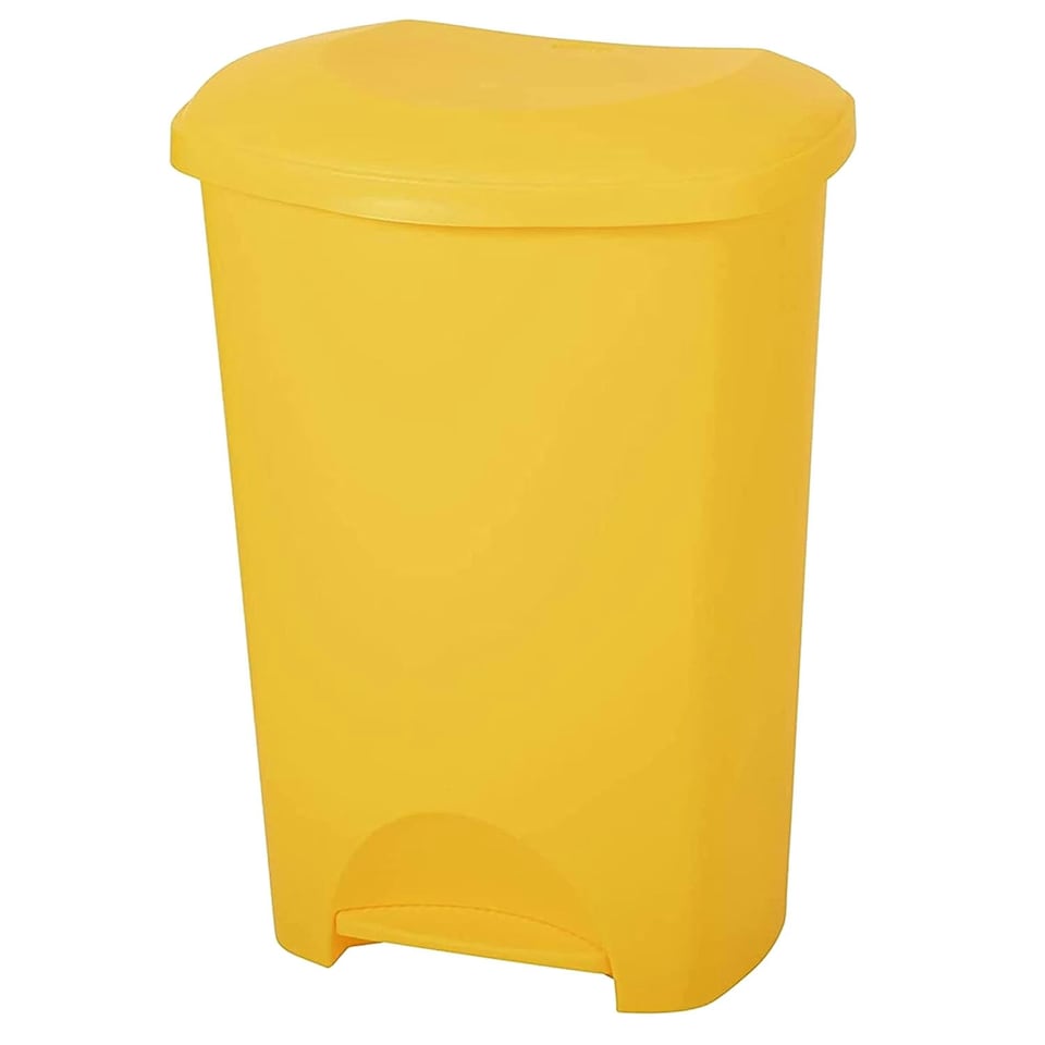 image 1 of 2 x 50L Yellow Hard Wearing Home Office Plastic Waste Rubbish Bin With Lid Yellow