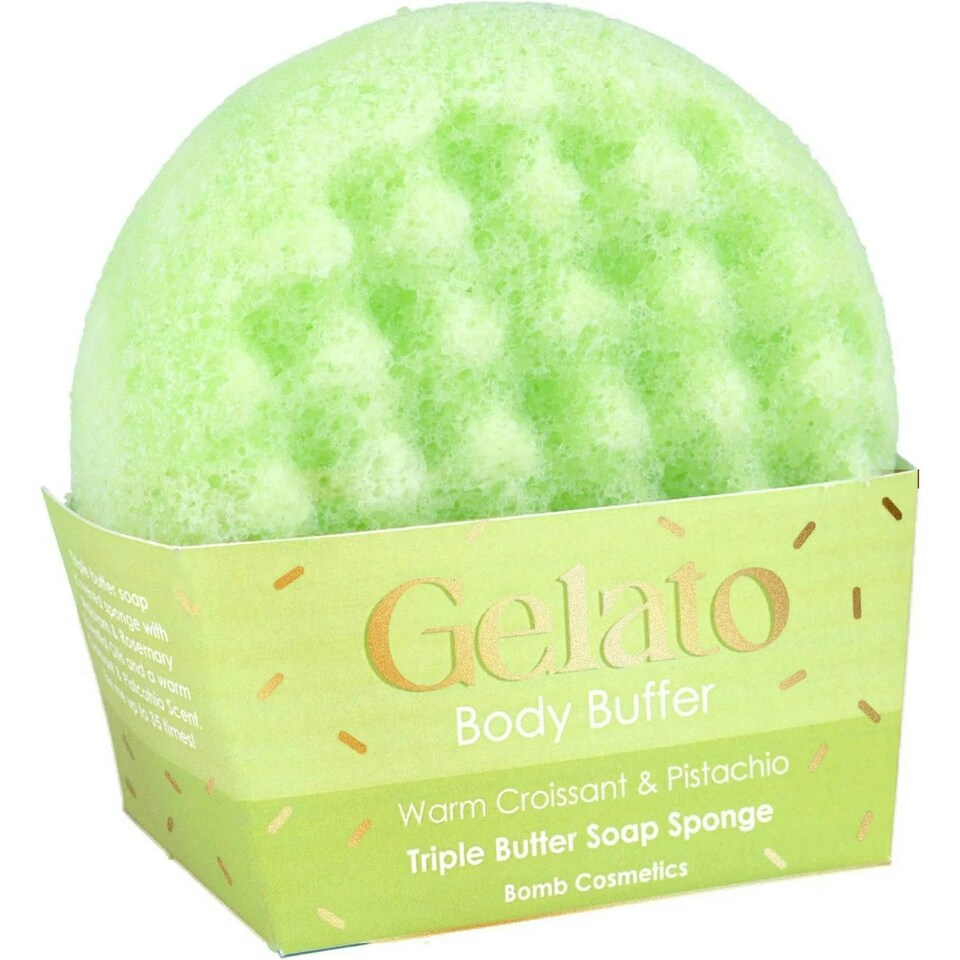 image 1 of Bomb Cosmetics Gelato Body Buffer Soap Sponge Croissant & Pistachio