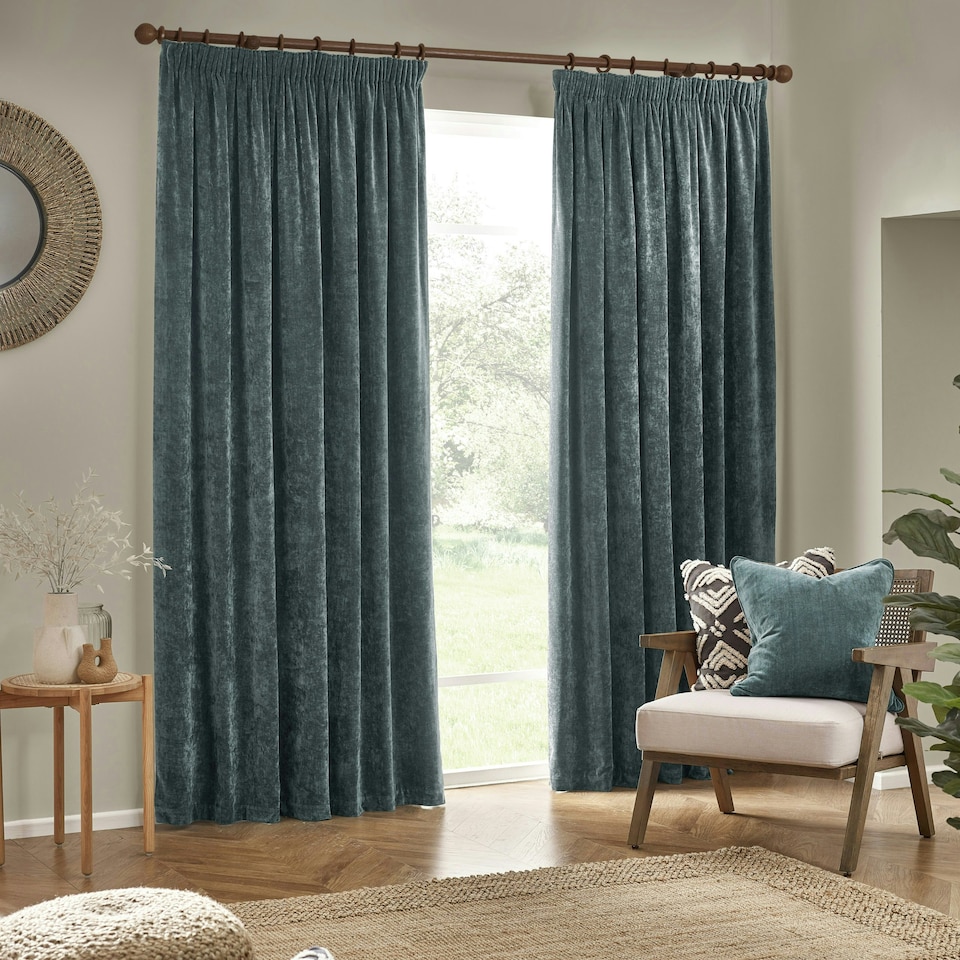 image 1 of Yard Heavy Chenille Velvet Marine Pencil Pleat Curtains (W)229cm x (D)137cm Multi