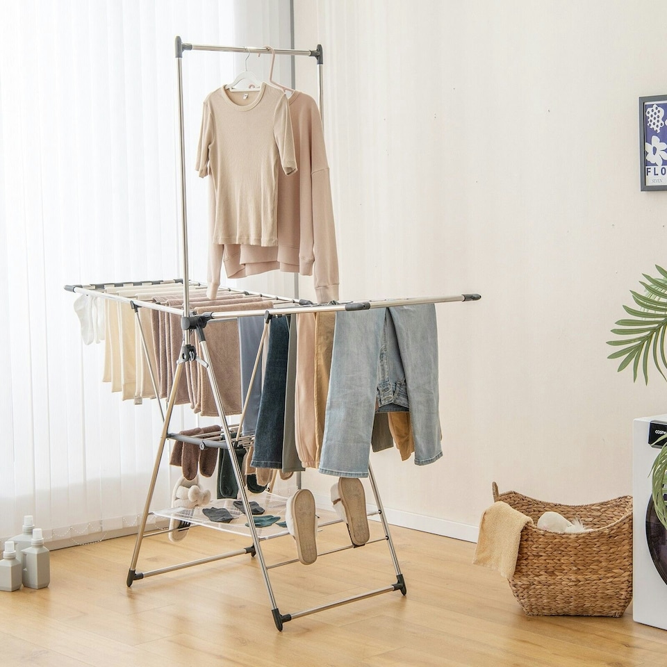 image 1 of COSTWAY Clothes Drying Rack Gullwing Style Rack