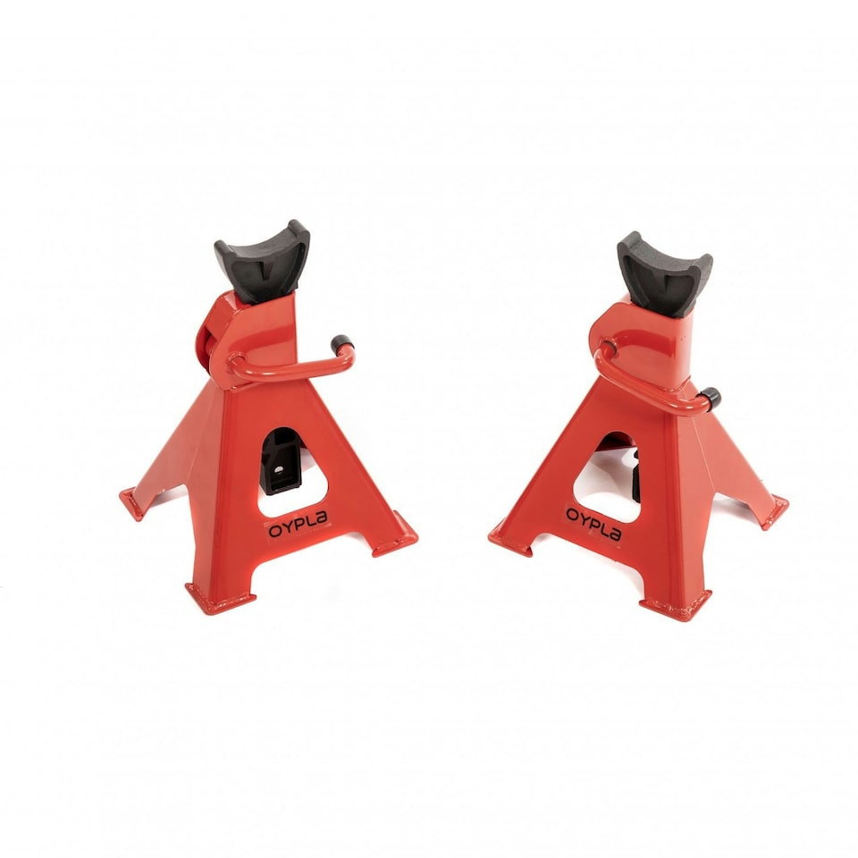 image 1 of Oypla 3 Ton Heavy Duty Ratchet Jack Lifting Axle Stands - Set of 2 Red