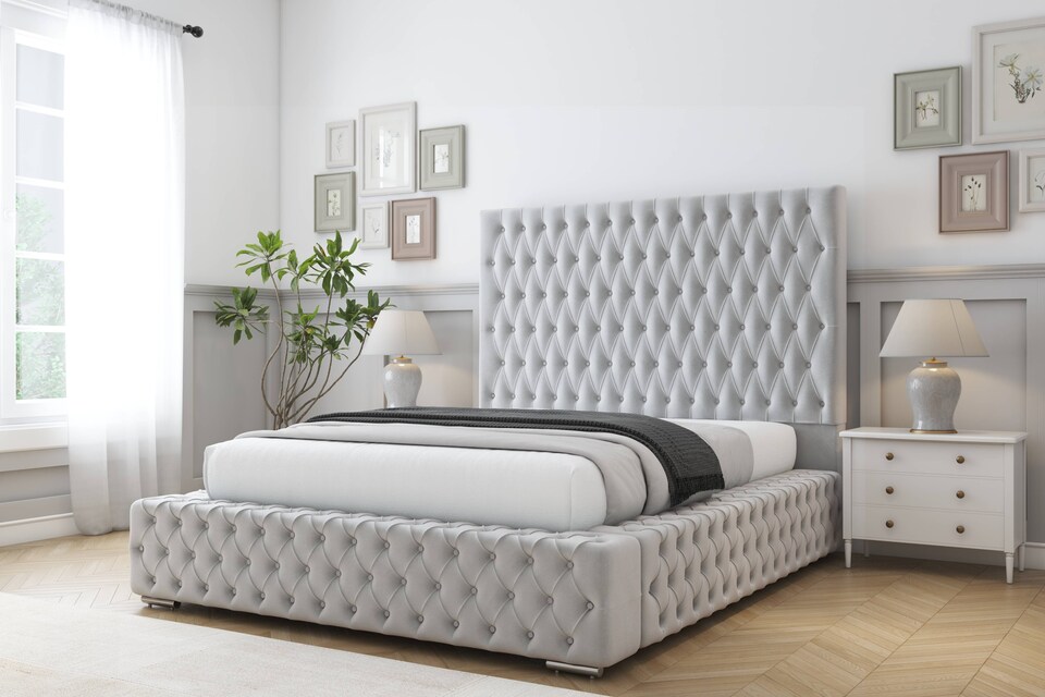 image 1 of Sloomy Ambassador Silver Plush Bed Frame With Mattress With 50"  Upholstered Headboard 3' Single