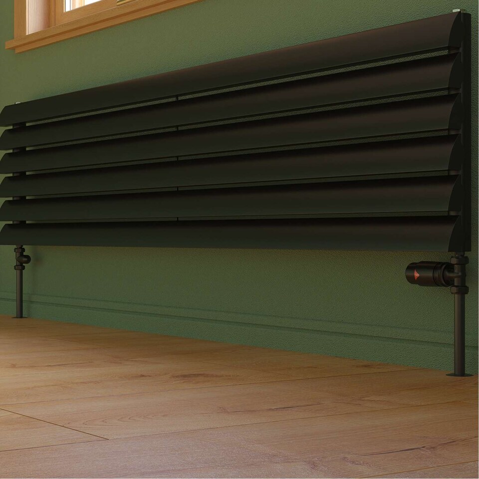 image 1 of Derry Bold - Black Thermostatic Radiator Valve & Installation Kit Straight 15mm