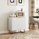 image 9 of HOMCOM Sideboard Storage Cabinet, Marble Effect Buffet Cabinet with 2 Fluted Doors and Adjustable Shelves, Coffee Bar Cabinet with Metal Legs for Living Room, White | White | White
