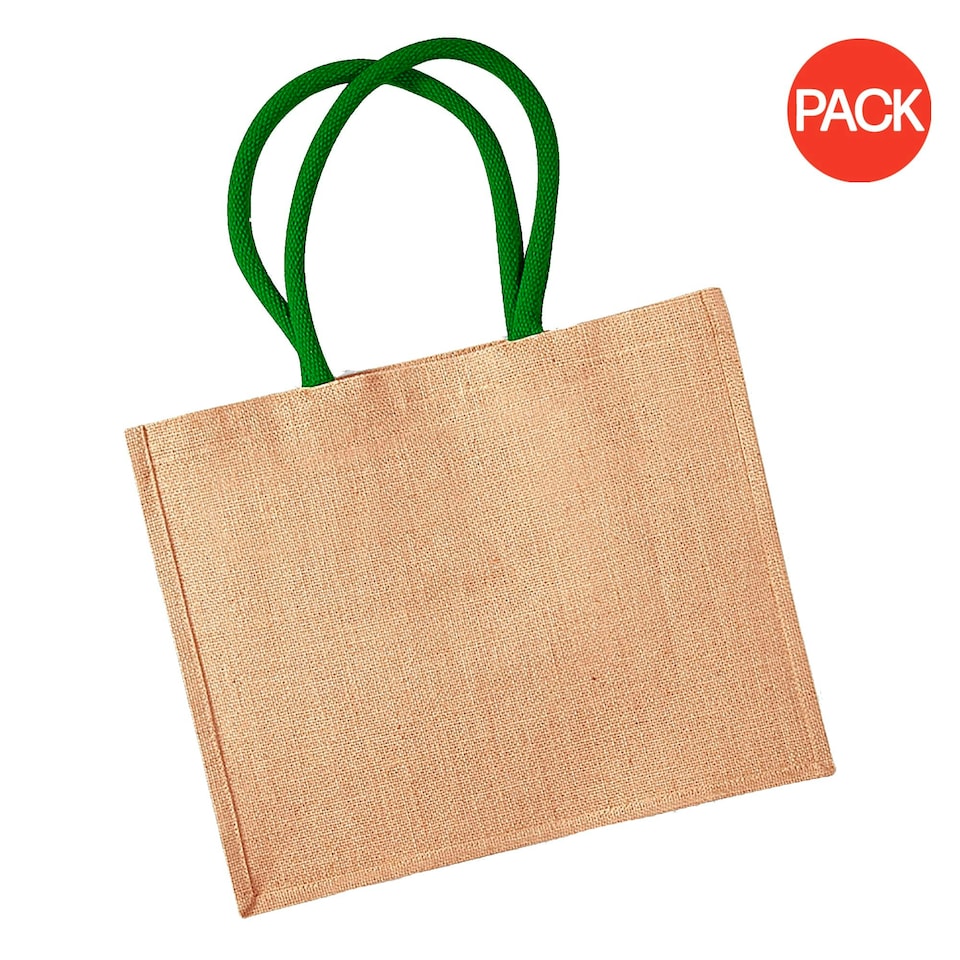 Westford Mill Classic Jute Shopper Bag (21 Litres) (Pack of 2) - Natural/Forest Green - One Size