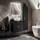 image 2 of Bathroom Vanity Unit Countertop 800mm Ribbed Textured Black Wall Hung Floating Cabinet - Adel