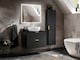 image 2 of Bathroom Vanity Unit Countertop 800mm Ribbed Textured Black Wall Hung Floating Cabinet - Adel