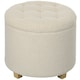 image 1 of HOMCOM 45cm Round Storage Ottoman, Teddy Fleece Footstool with Removable Lid and Wood Legs, Button Tufted Vanity Stool for Living Room Bedroom Hallway, Cream White | Cream
