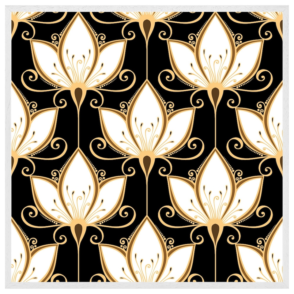 image 1 of Black& gold floral pattern (Picture Frame) White | M