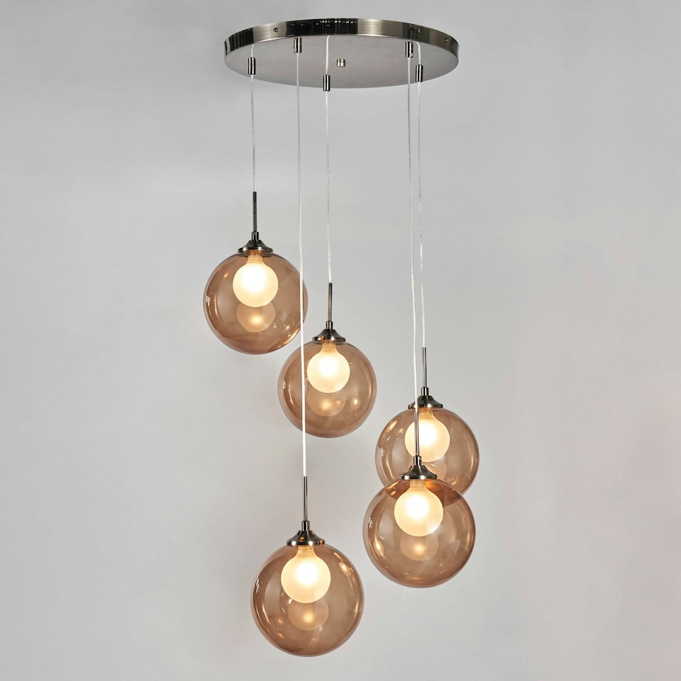 image 1 of BHS Petrice Glass Ball Ceiling Cluster Pendant, Black Nickel