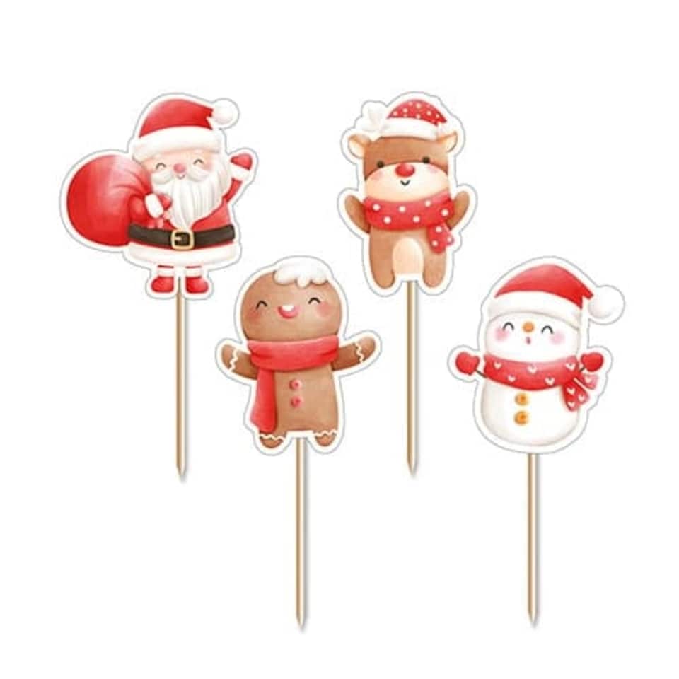 image 1 of Santa and Friends Christmas Cupcake Food Pick Toppers - Pack of 12