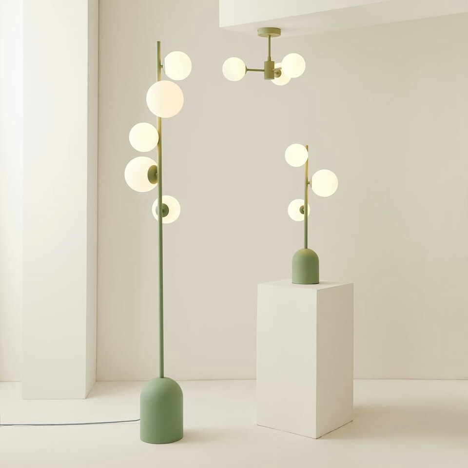 image 1 of ValueLights Marlow Sage Green Opaque Glass Globe 3 Way Table Lamp with LED Bulbs