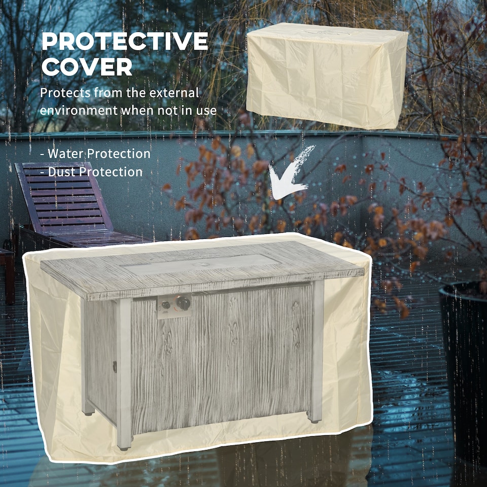 image 1 of Outsunny Propane Gas Fire Pit Table for Garden, 50000 BTU Smokeless Firepit Outdoor Patio Heater with Waterproof Cover, Glass Screen, Glass Beads and Lid, Wood Effect, 109 x 56 x 63cm, Grey