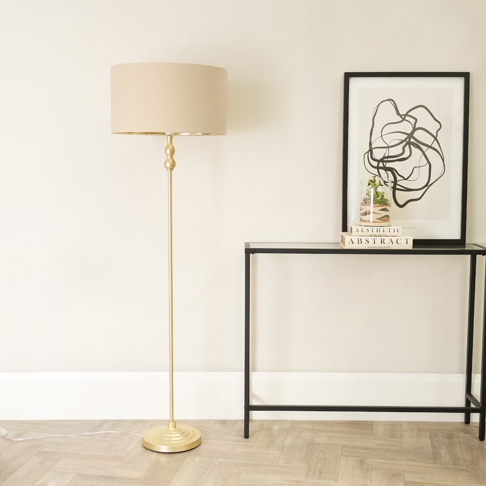 image 1 of ValueLights Maggie Gold Candlestick Floor Lamp Beige Gold Shade | Cream