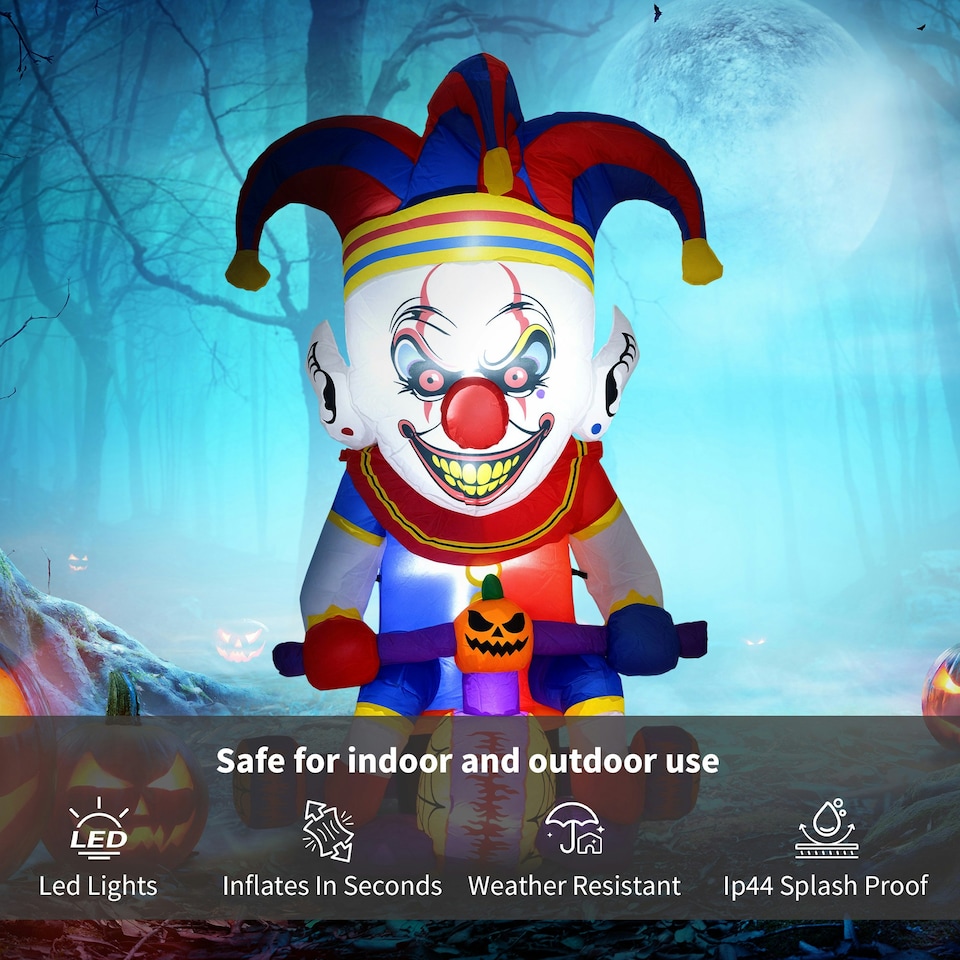 image 1 of Outsunny 4ft Blow Up Outdoor Halloween Decoration, Clown on Bicycle
