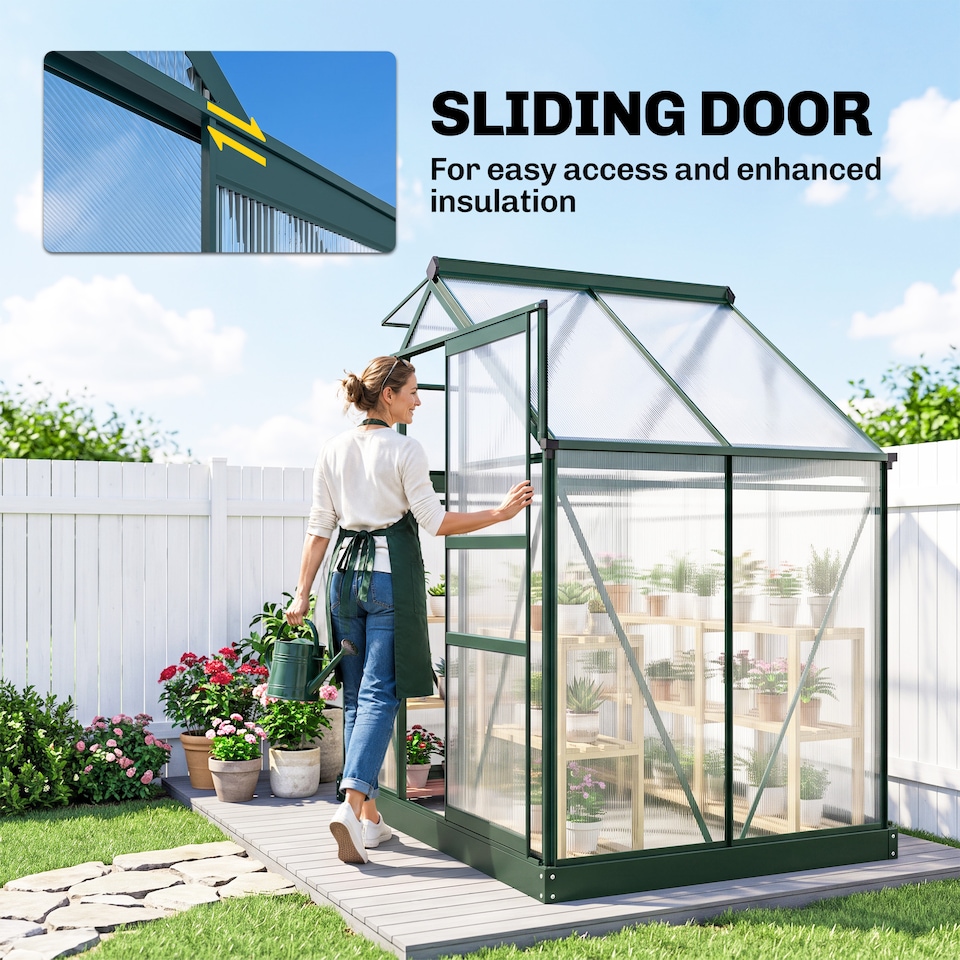 image 1 of Outsunny 6x4ft Walk-In Polycarbonate Greenhouse Plant Grow Galvanized Aluminium | Green