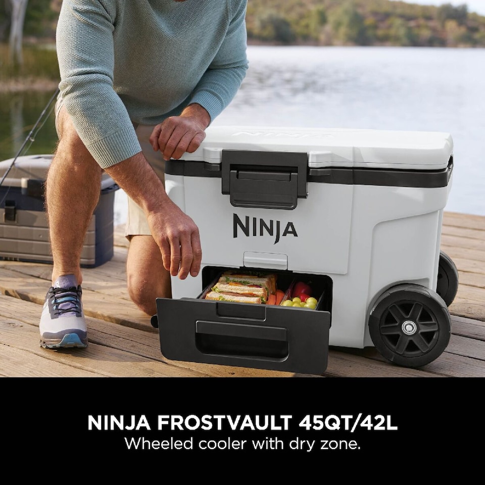 image 1 of Ninja FrostVault 45QT/42L Wheeled Cooler with Dry Zone, Cloud White FB245UKWH