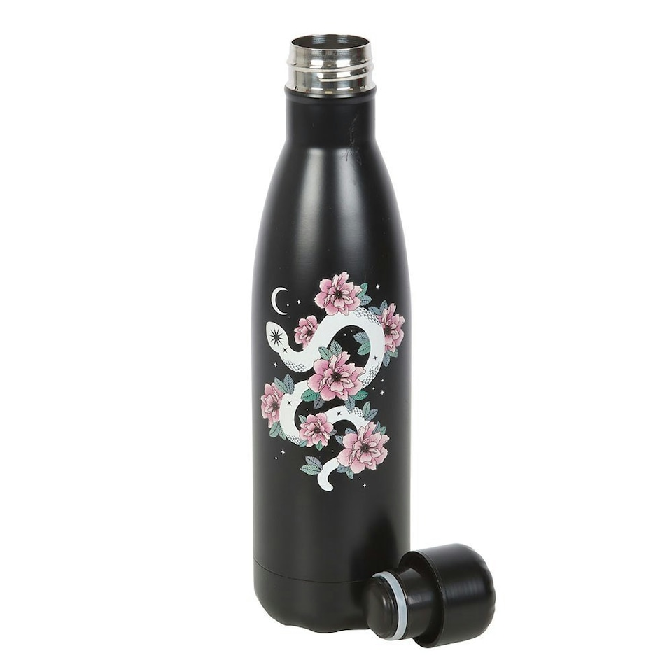 image 1 of Something Different Floral Snake Steel Water Bottle - Black/White/Pink - One Size