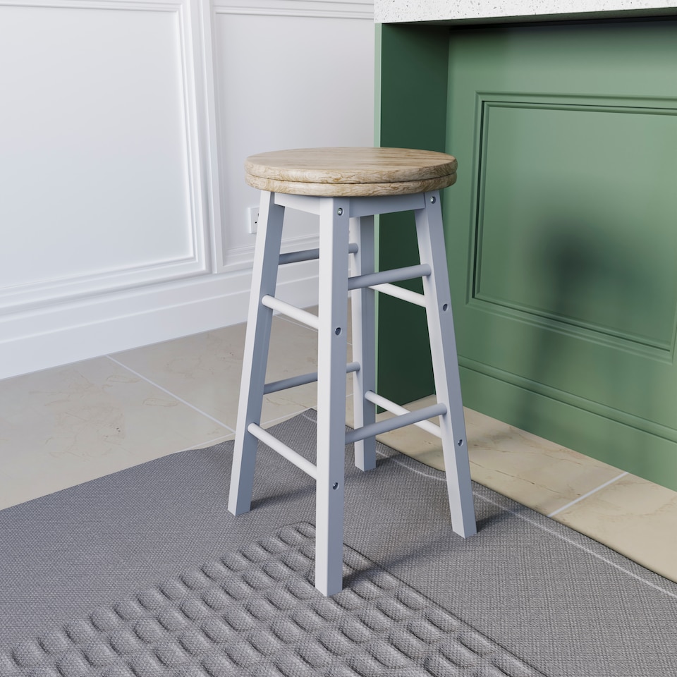 image 1 of Chef Vida Wooden Revolving Bar Stool, White