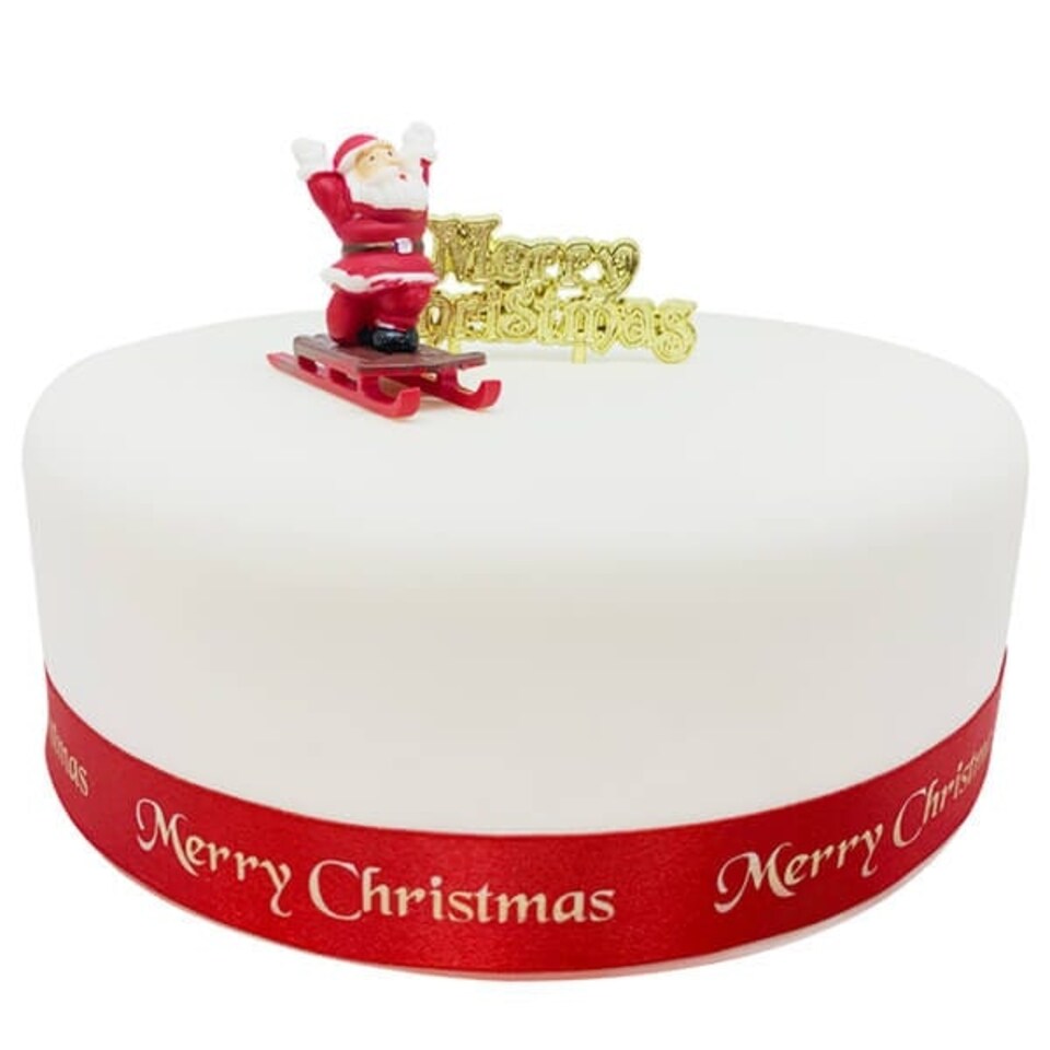 image 1 of Anniversary House Father Christmas on Sleigh Plastic Cake Topper & Gold Motto