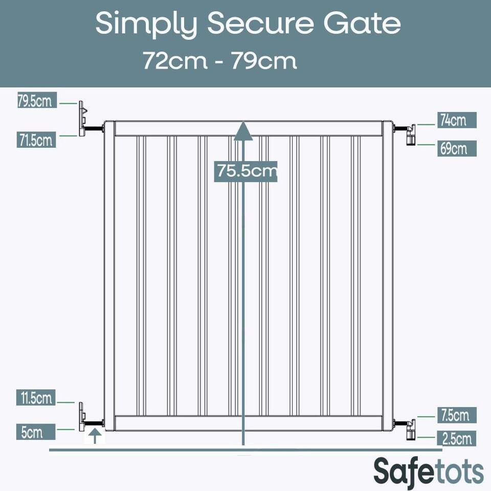 image 1 of Safetots Simply Secure Wooden Gate, 72cm - 79cm, Natural, Wooden Stair Gate, Screw Fit Baby Gate, Safety Barrier