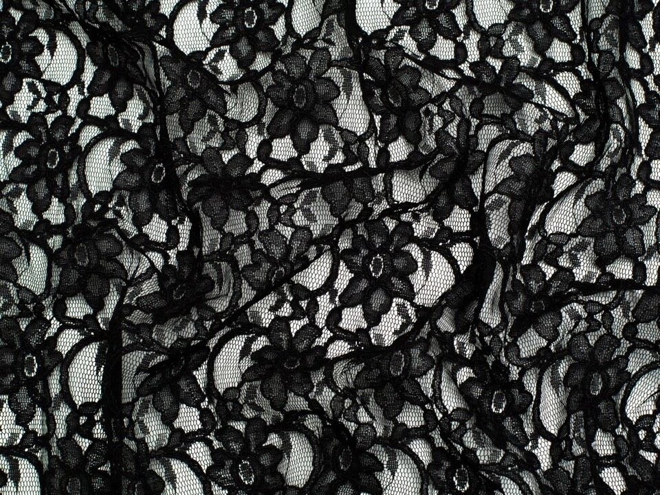 Black Chantilly Corded Lace Fabric for Bridal, Dressmaking, 134cm / 52" Wide - per metre