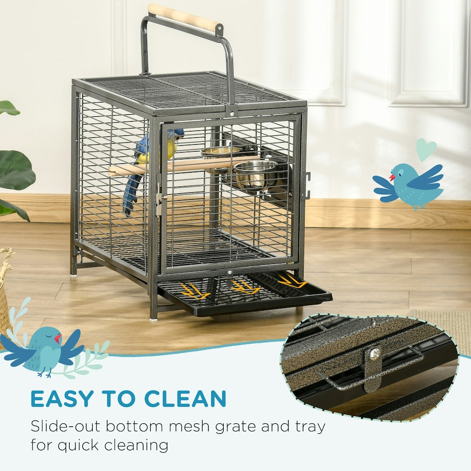 image 1 of PawHut Parrot Cage, Travel Carry Pet Bird Cage Cockatiel w/ Metal Handle