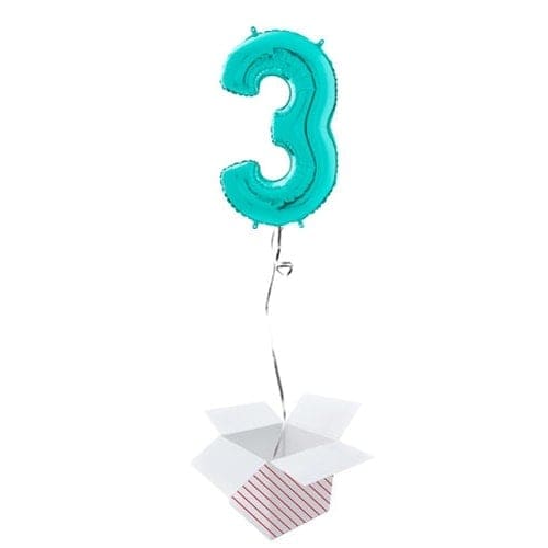 Tiffany Blue Number 3 Helium Foil Giant Balloon - Inflated Balloon in a Box