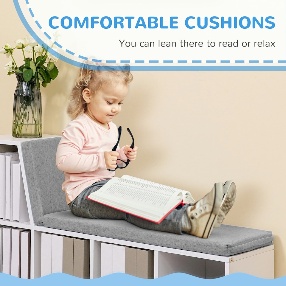 image 1 of HOMCOM 2 Tier Bookcase w/ Removable Cushions Storage Cabinet for Living Room
