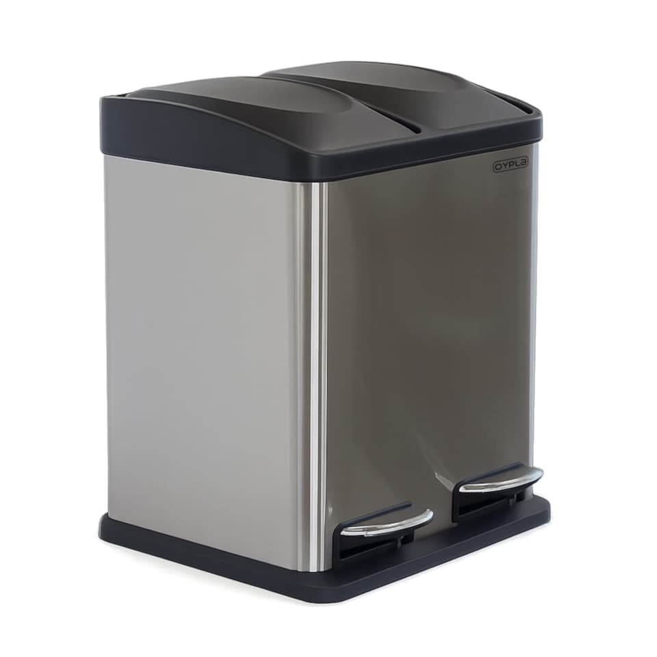 image 1 of 30L Stainless Steel Double Compartment Pedal Kitchen Waste Bin | Silver