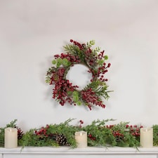 Natural Looking Artificial Green Leaves And Berries Wreath Front Door Hanging Christmas Decorations Garland
