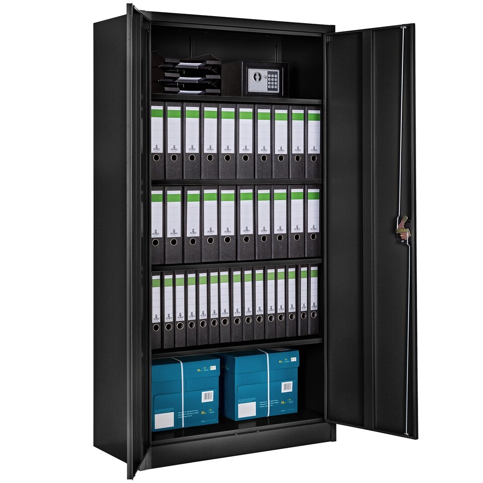 image 1 of Filing Cabinet Set - 5 height-adjustable shelves, lockable doors | Black | black | 40 x 90 x 180 cm | 2