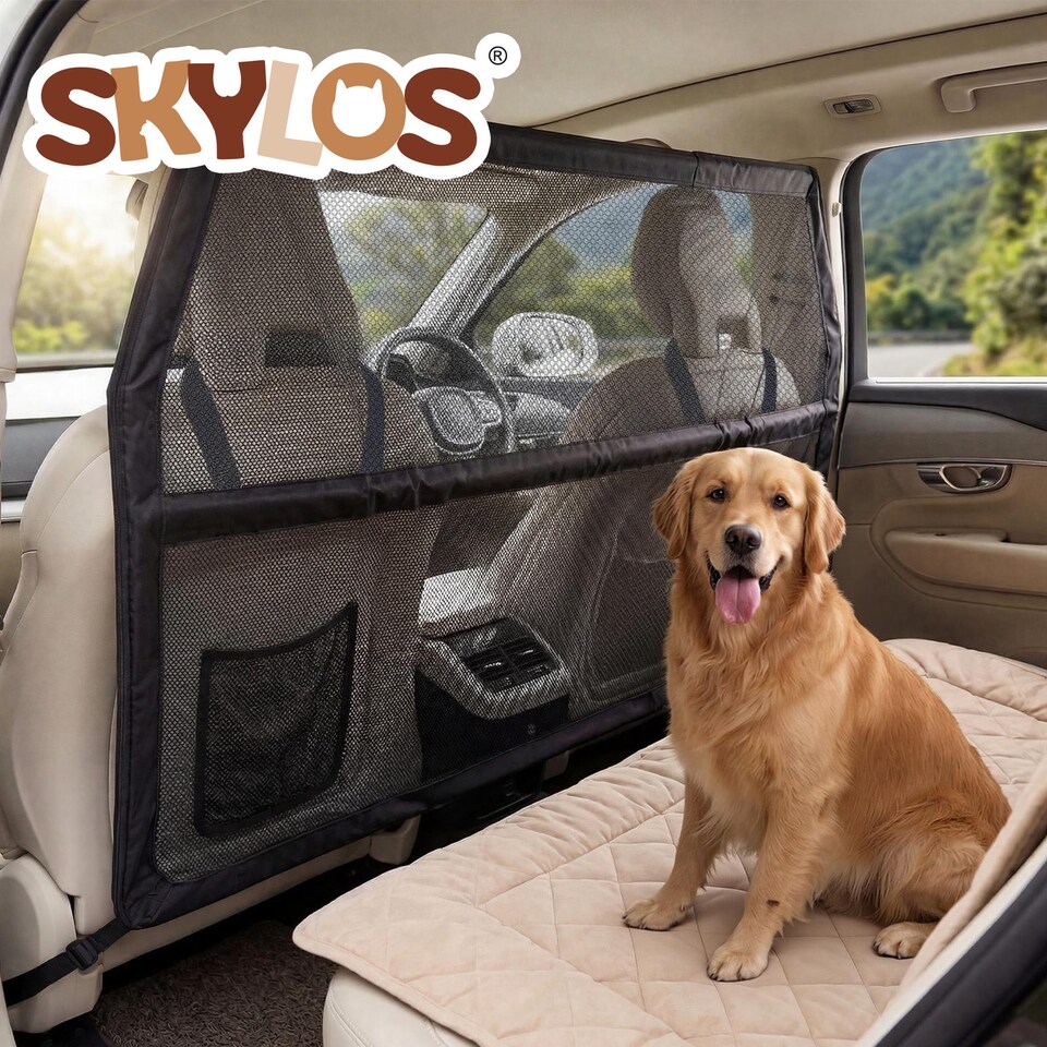 image 1 of Skylos Dog Car Barrier Net Mesh Dog Guard Safety Boot Back Seat Pet Barrier