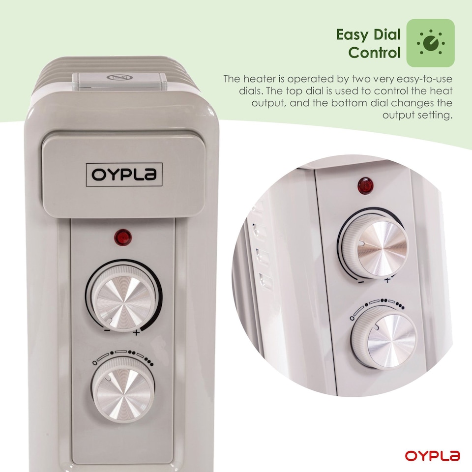 image 1 of 1500W 7 Fin Portable Oil Filled Radiator Electric Heater