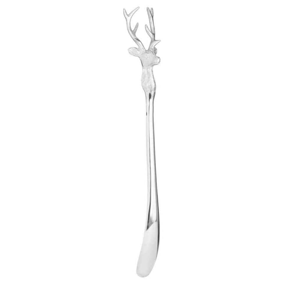 image 1 of Nickel Stag Head Detail Shoe Horn - Metal - L5 x W10 x H53 cm - Silver