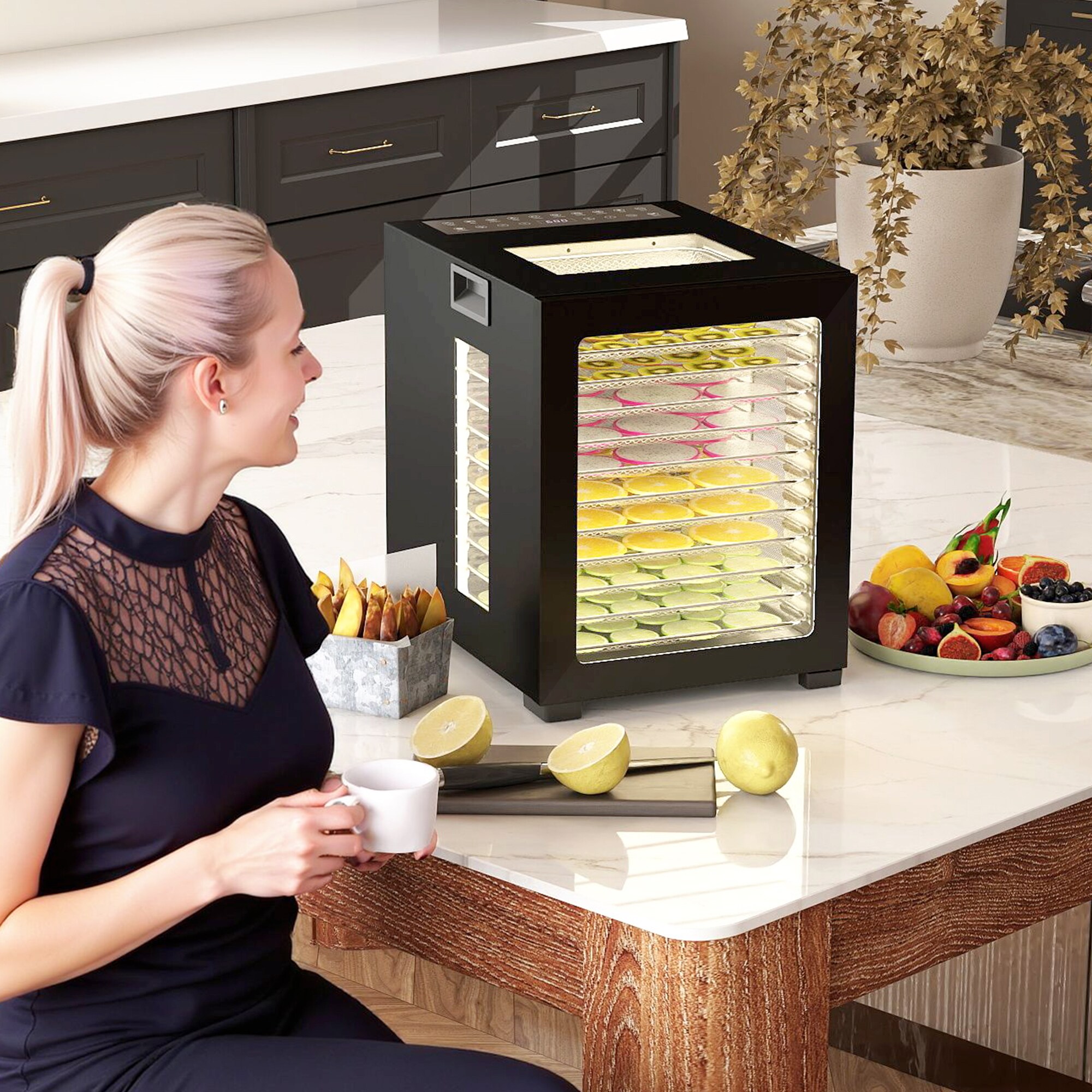 HOMCOM 6-Tray Electric Food Dehydrator - 550W, Adjustable Timer Up To 48hrs, For Fruit, Meat & Veg