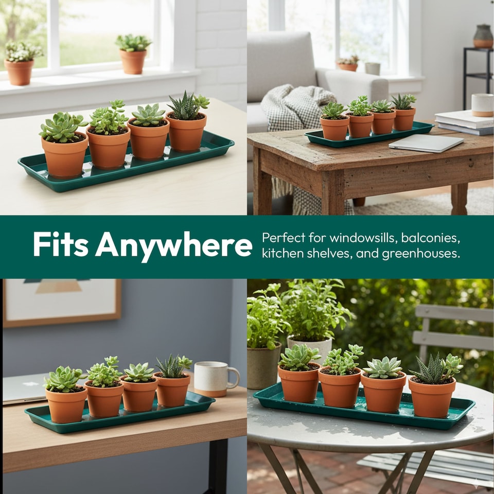 image 1 of 48cm Small Windowsill Plant Tray Plastic Drip Tray for Indoor Outdoor Plant Pots Pack of 3