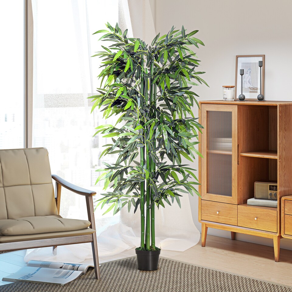 image 1 of Outsunny 6ft Artificial Bamboo Tree Plant Greenery in A Pot for Home Office Planter 1.8M