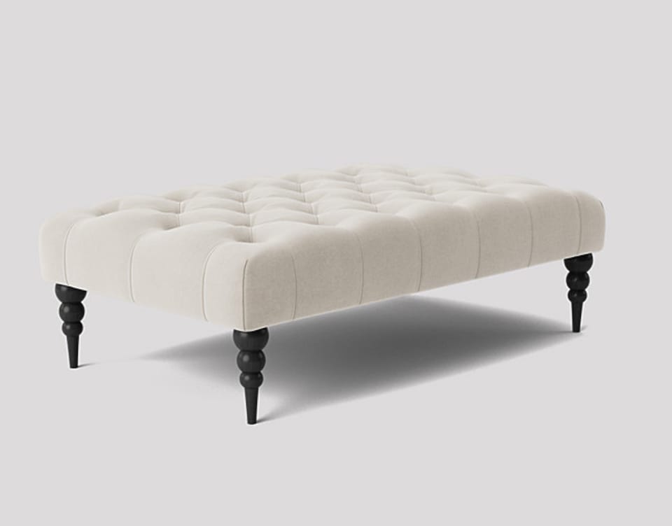 image 1 of Alyana 90cm Rectangle Ottoman Bench with Wooden Legs- White Plush Velvet Chesterfield Upholstered Footstool