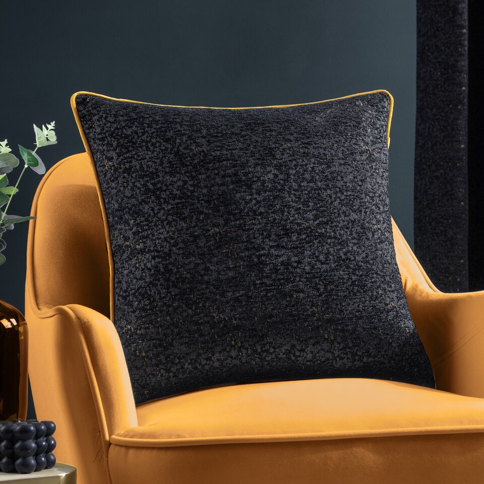 image 1 of Paoletti Galaxy Chenille Piped Cushion, Black, 50 x 50cm