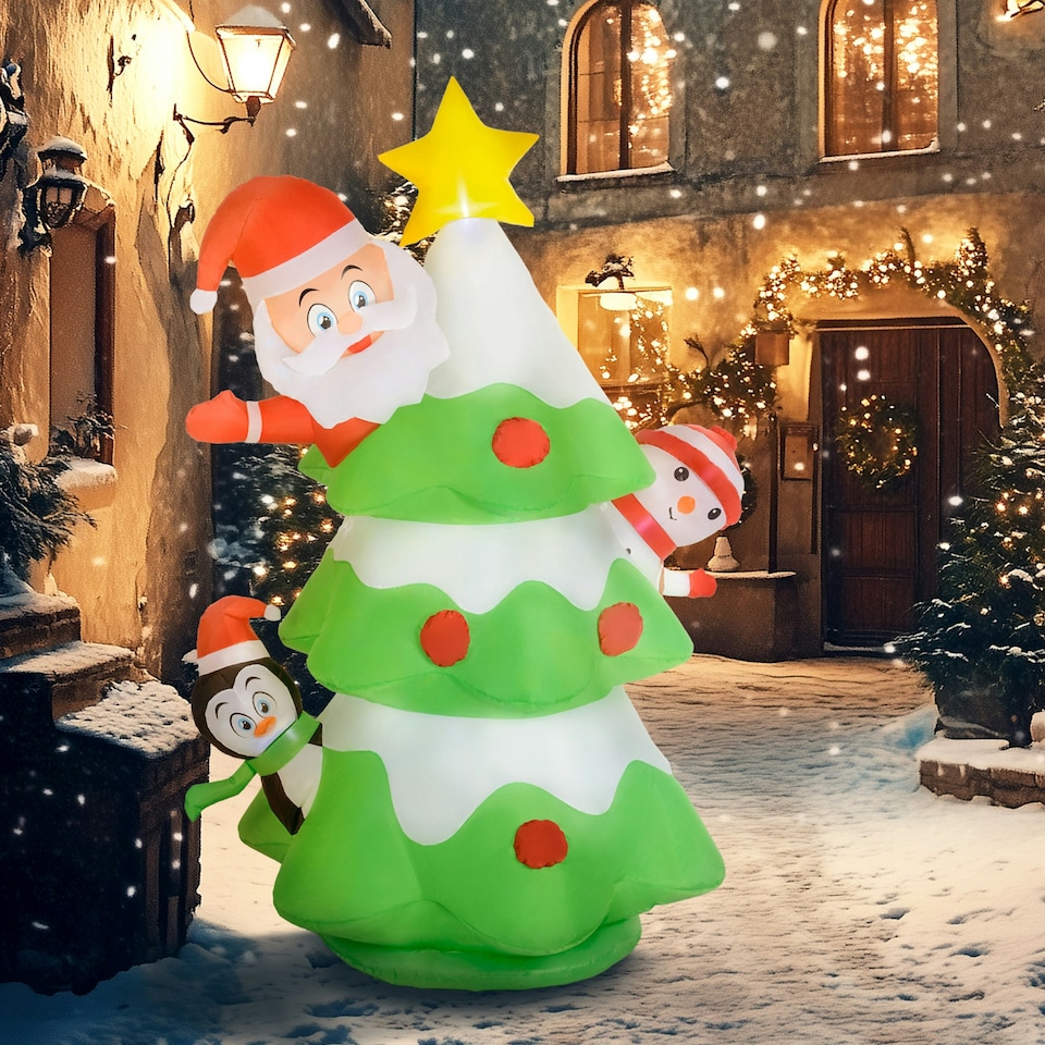 image 1 of Outsunny 8ft Christmas Blow Up Christmas Tree with Santa Claus for Outdoor