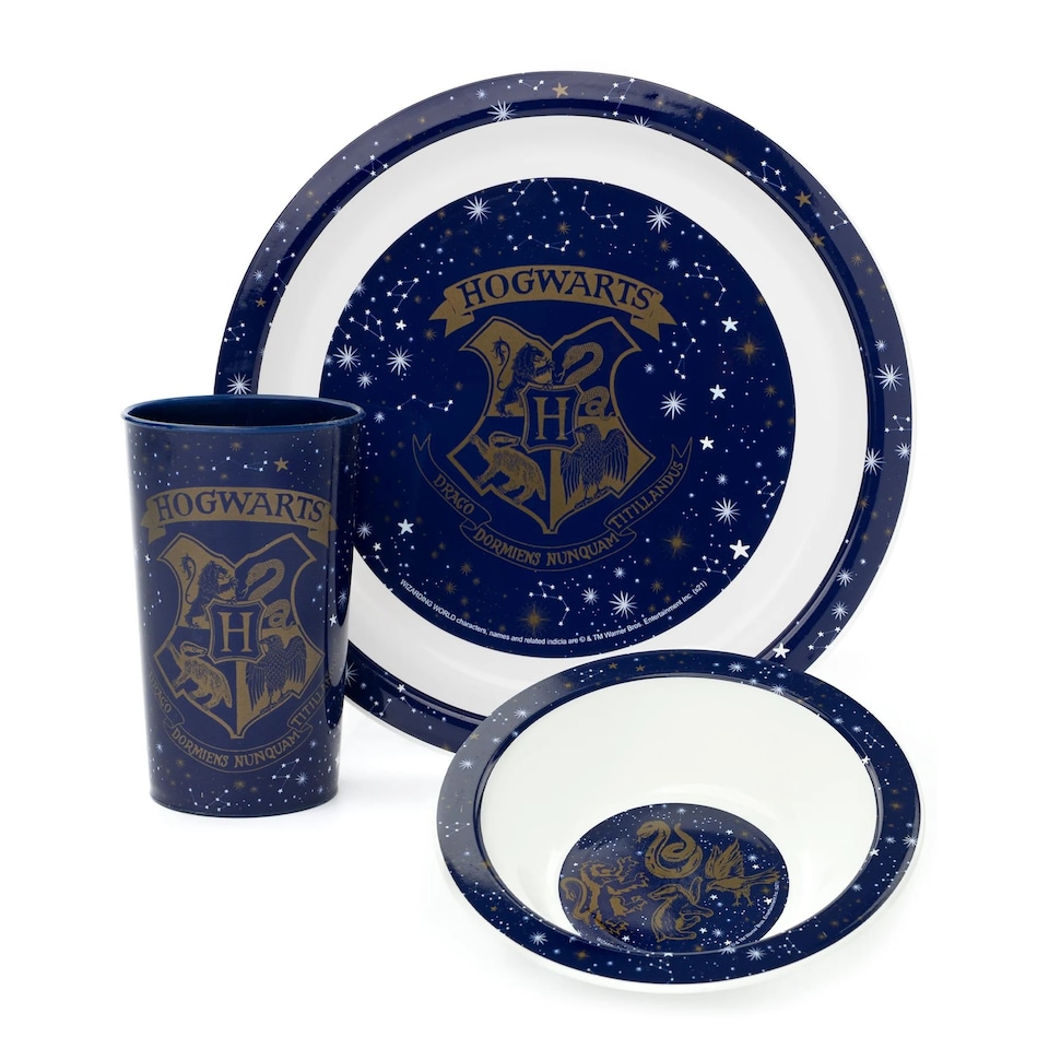 image 1 of Harry Potter Hogwarts Crest Tableware Set (Pack of 3) | Blue | Navy Blue | One Size | 1