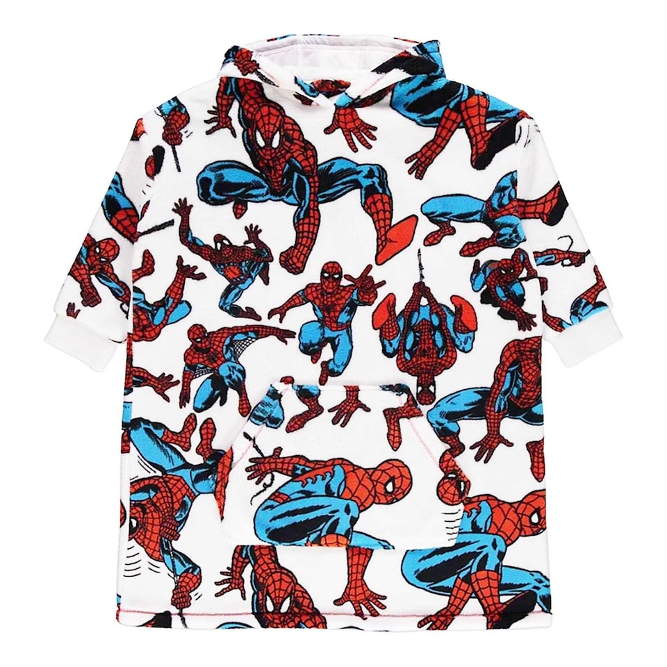 image 1 of Spider-Man Childrens/Kids All-Over Print Soft Sherpa Lined Oversized Blanket Hoodie | Multi | Multicoloured | 10-12 Years | 1